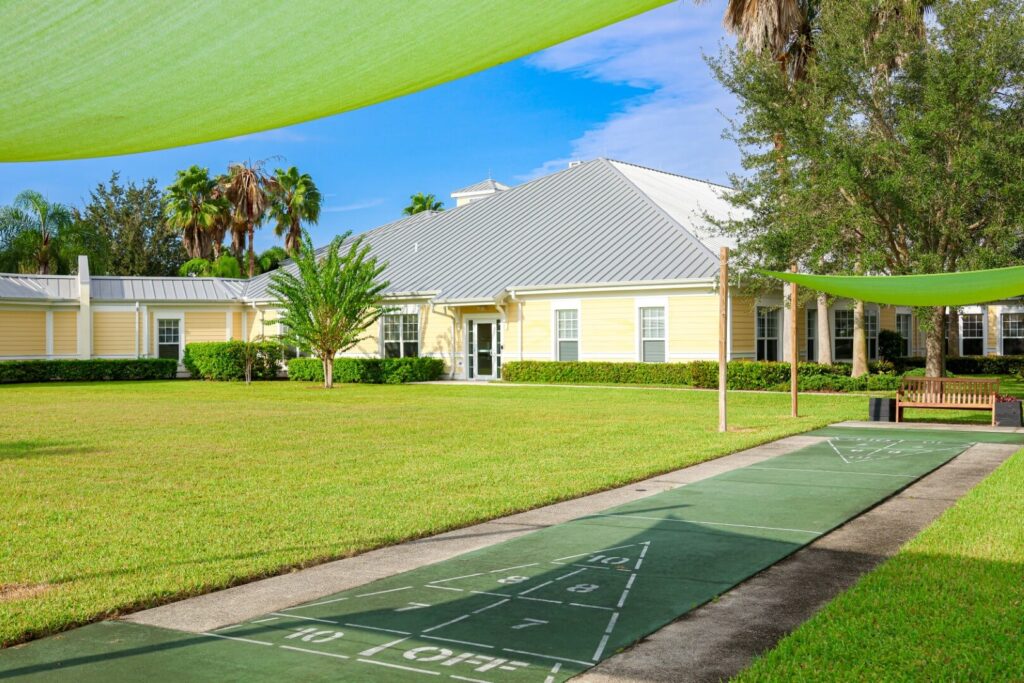 Outdoor Shuffleboard Court and Grounds at Memory Care Facility